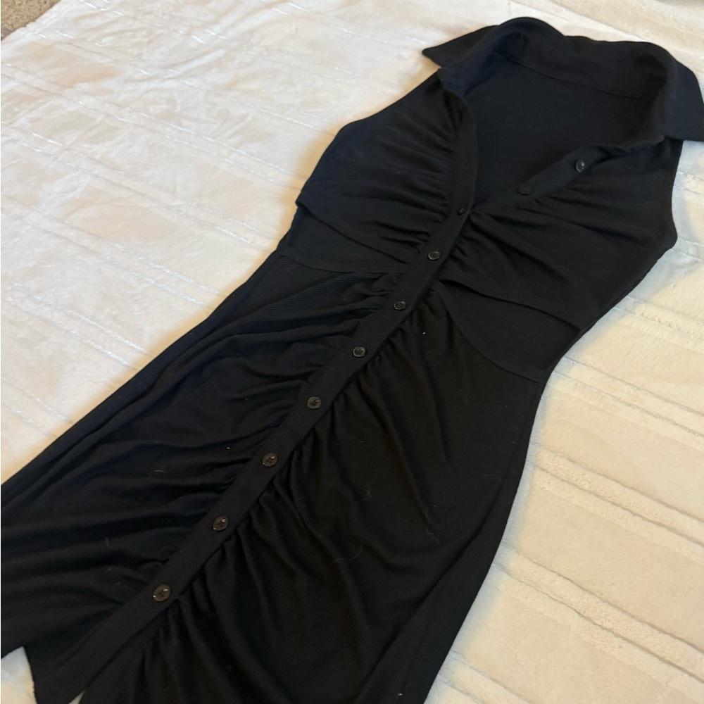 Ribbed bodycon mini dress size S with cutouts ruched button down